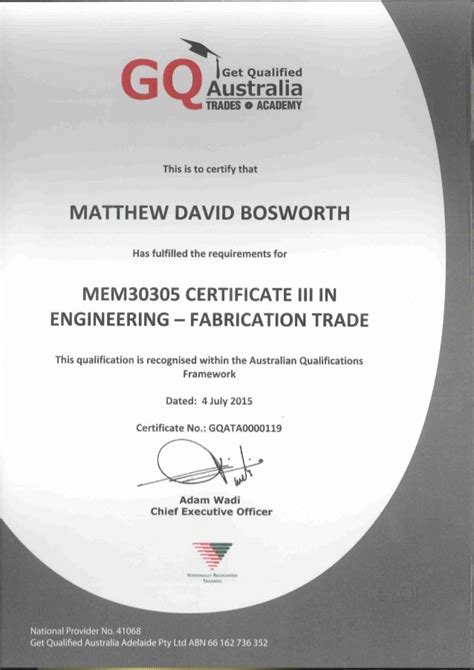 fabrication certificate 3